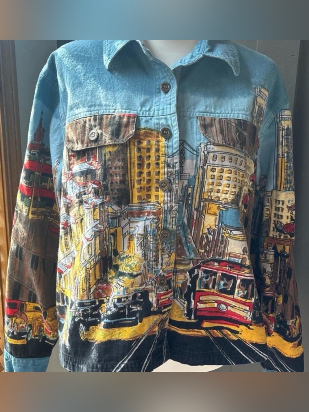 Vintage ArtScapes San Francisco Cable Car Wearable Art Jacket